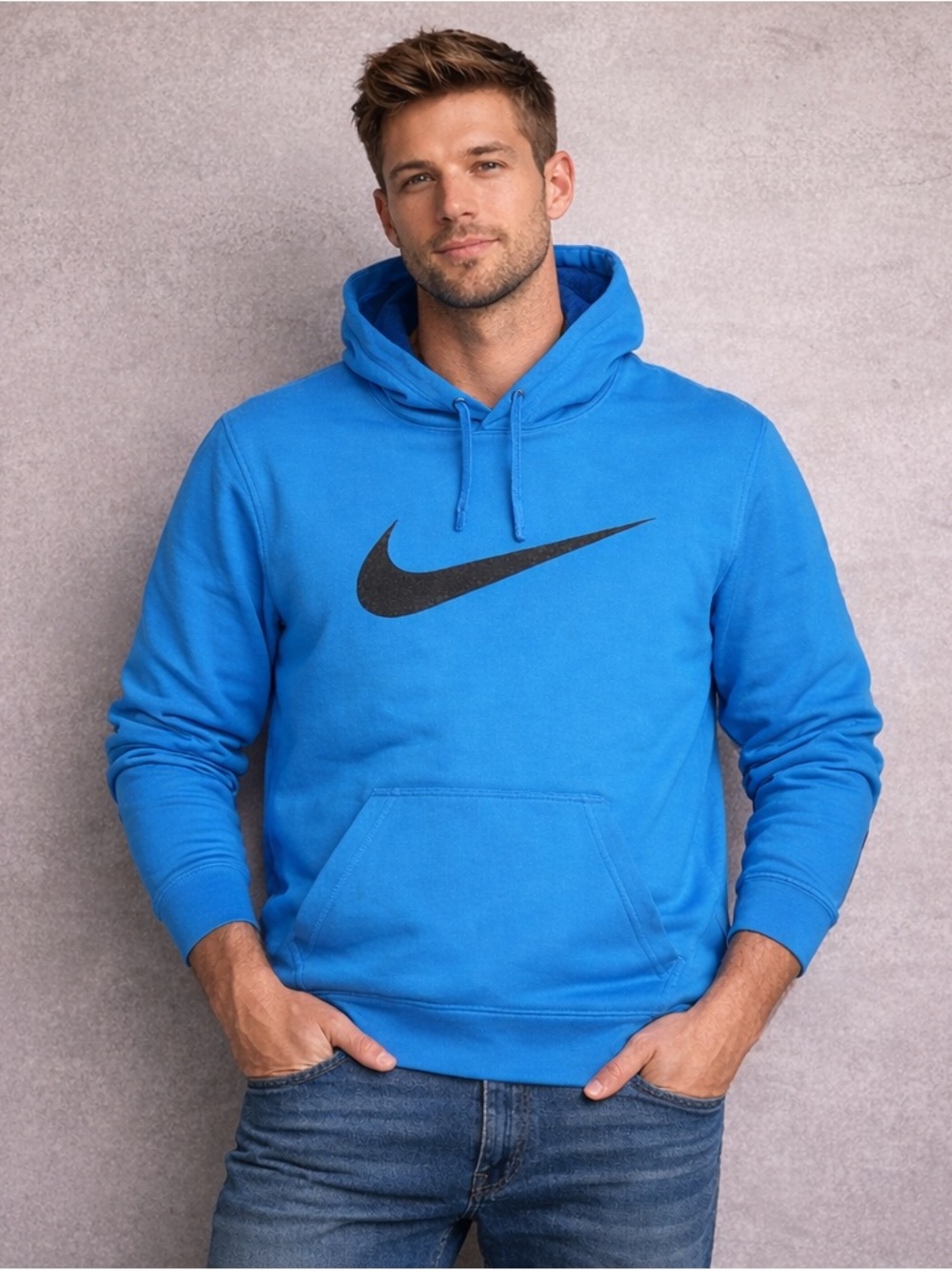 Nike Hoodie Mens Size S Blue Gray Swoosh Therma Dri-Fit Sweatshirt